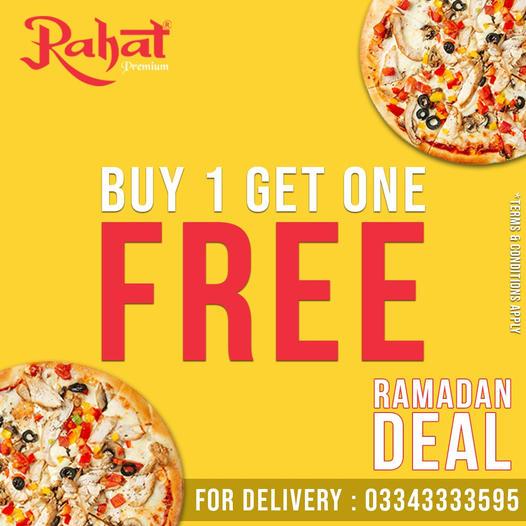 Rahat Bakers Ramadan Iftar Deal! Buy 1 Pizza and Get 1 Pizza FREE